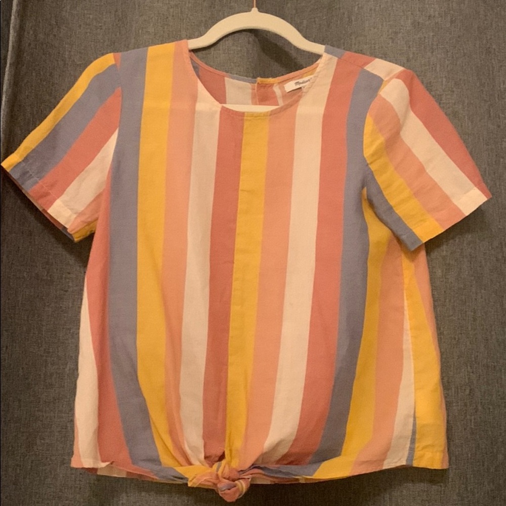 Madewell Striped Tie Button Button Back Top
